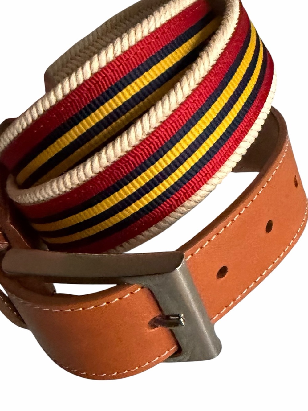 Robert Talbott Woven Web Belt Striped Ribbon Accent Men’s 36 Leather Trim  Italy